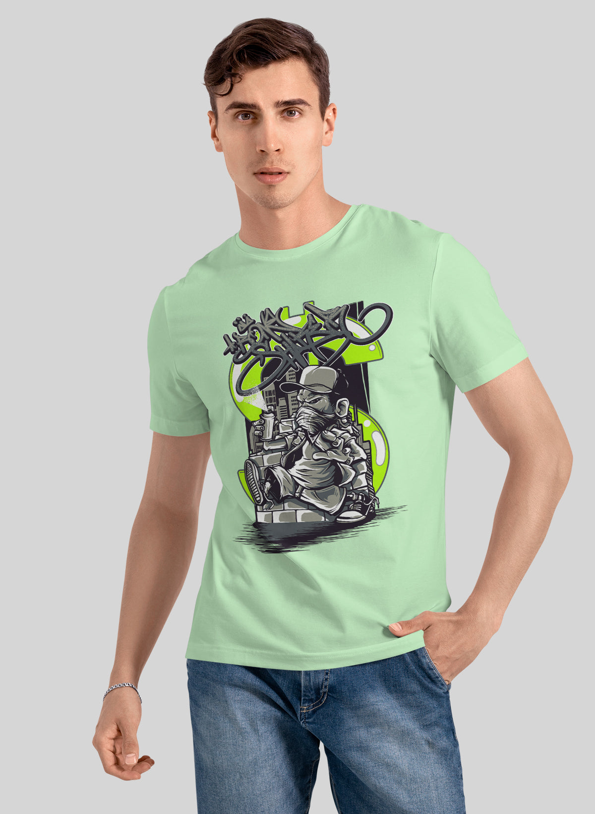 URBAN KING GRAFFITI HUSTLE CREW NECK T-SHIRT