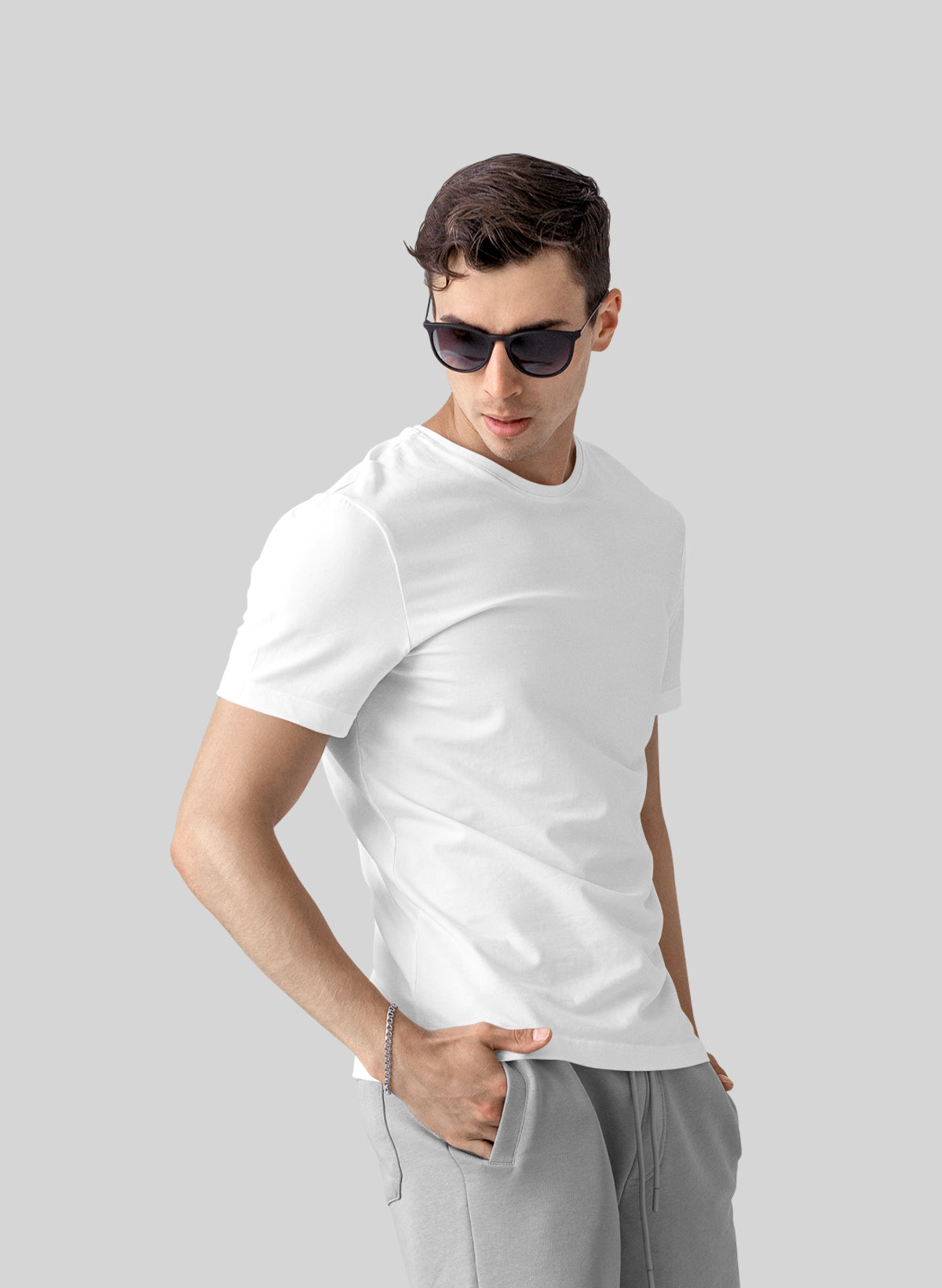 WHITE COTTON CREW NECK SOLID T-SHIRT