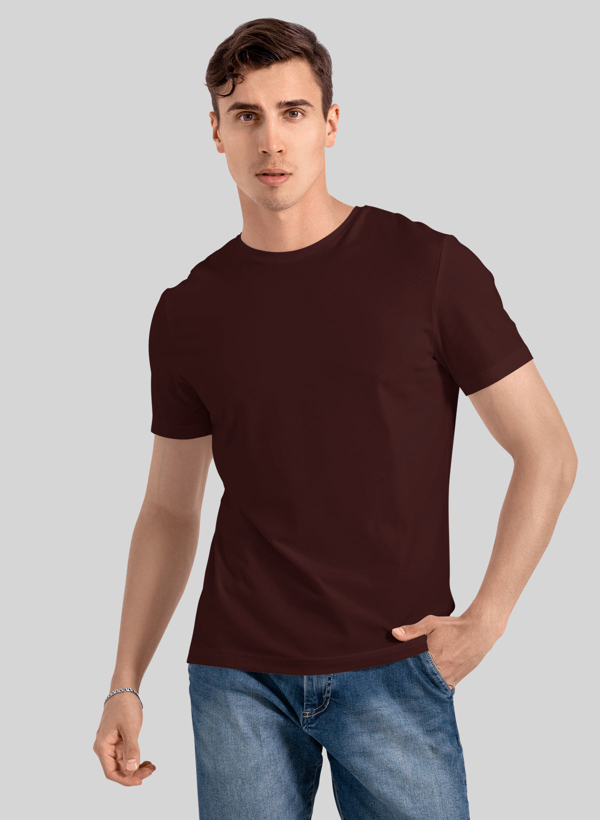 MAROON COTTON CREW NECK SOLID T-SHIRT