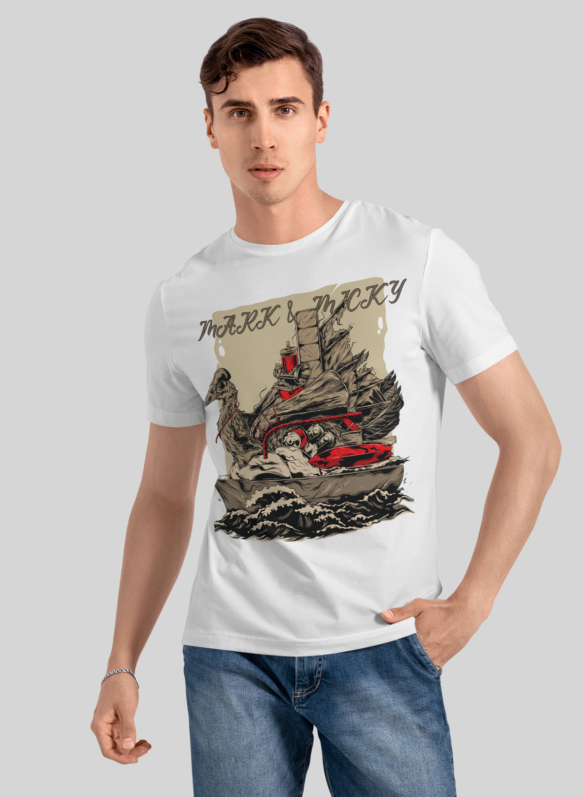 WARSHIP ON THE SEA CREW NECK T-SHIRT