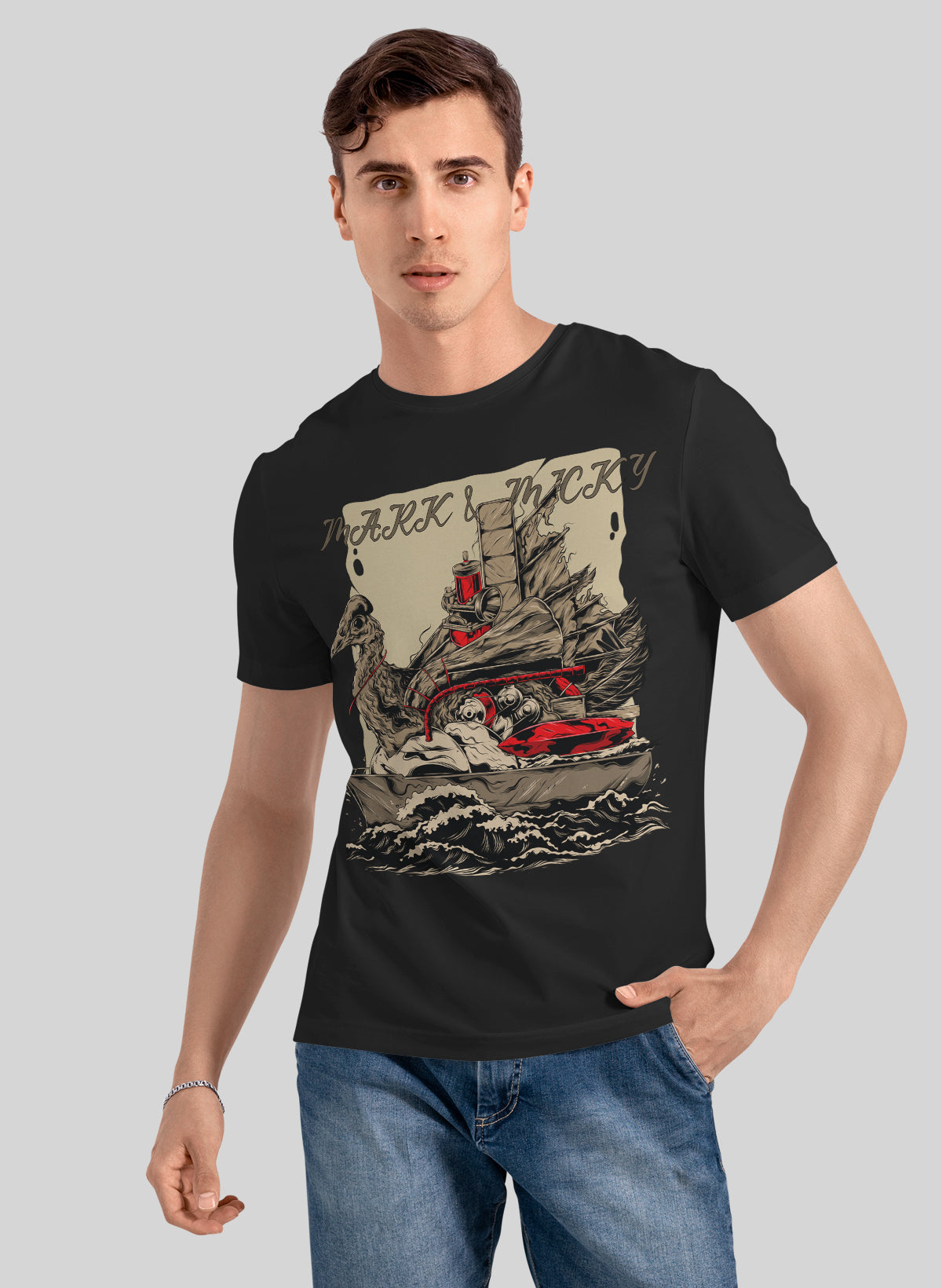 WARSHIP ON THE SEA CREW NECK T-SHIRT