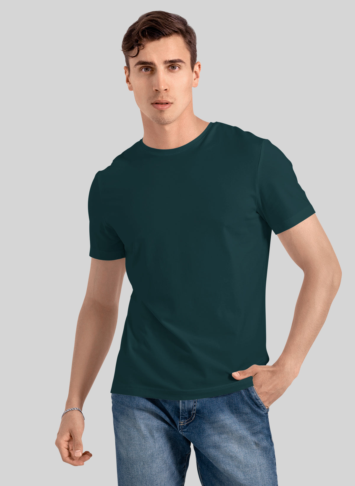 BLUE COTTON CREW NECK SOLID T-SHIRT