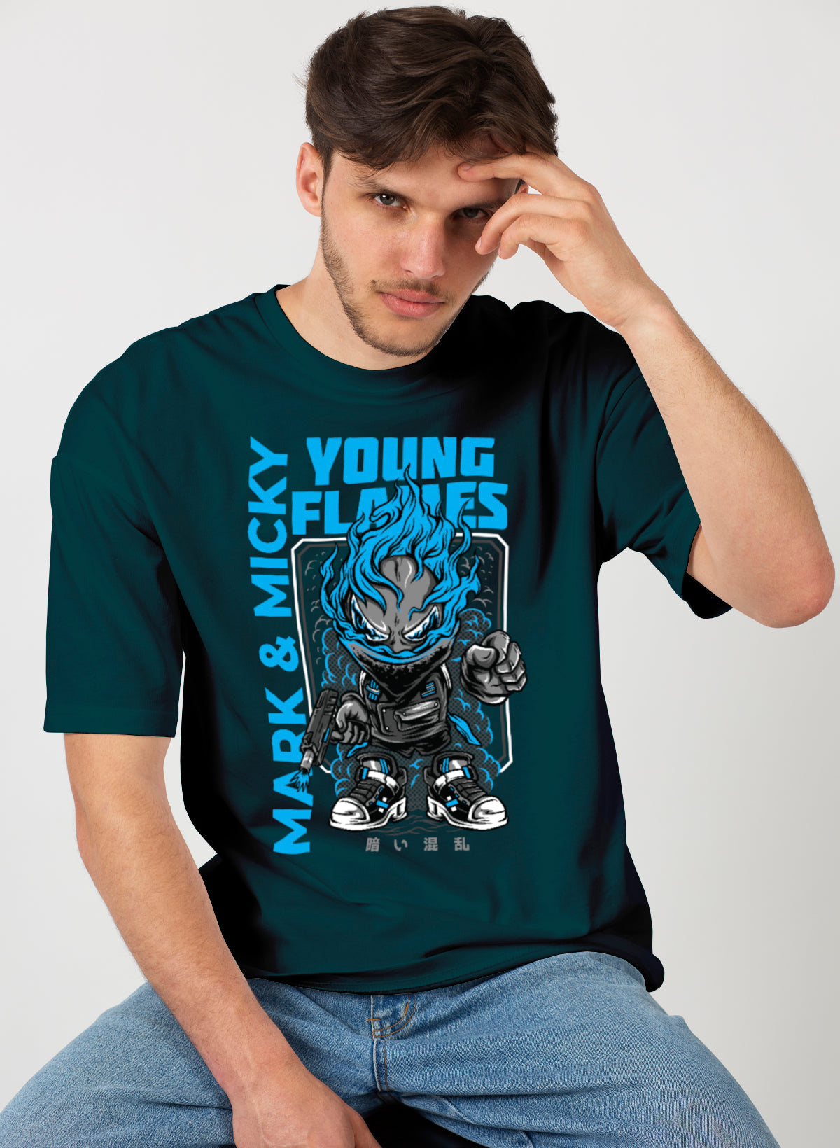 YOUNG FLAMES COTTON OVERSIZED T-SHIRT