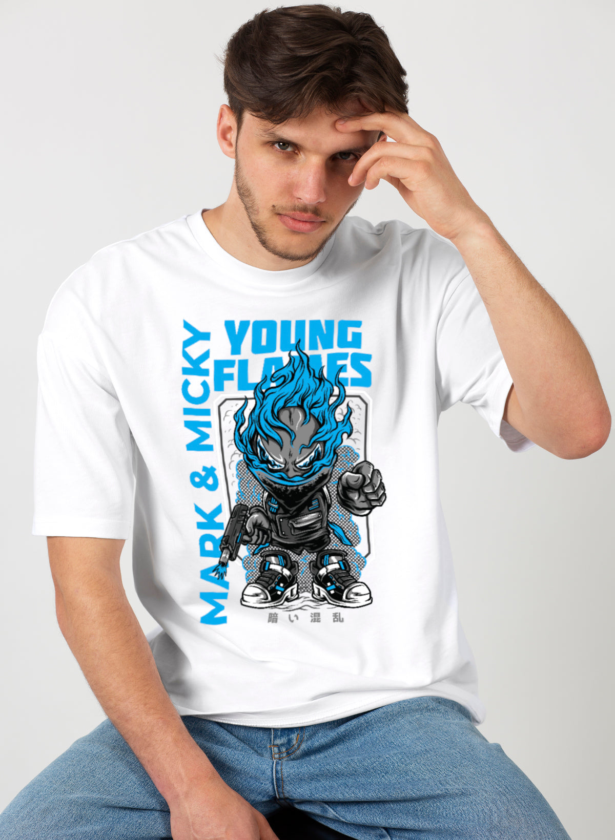 YOUNG FLAMES COTTON OVERSIZED T-SHIRT