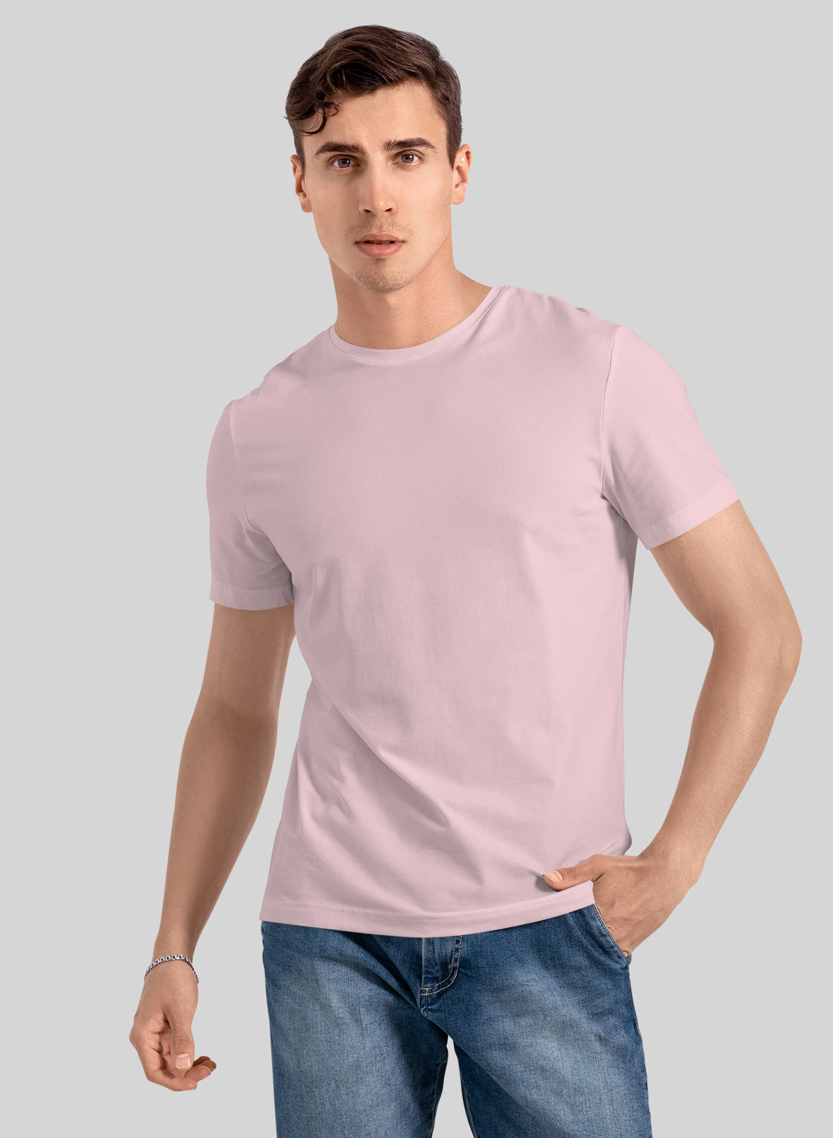 BABY PINK COTTON CREW NECK SOLID T-SHIRT