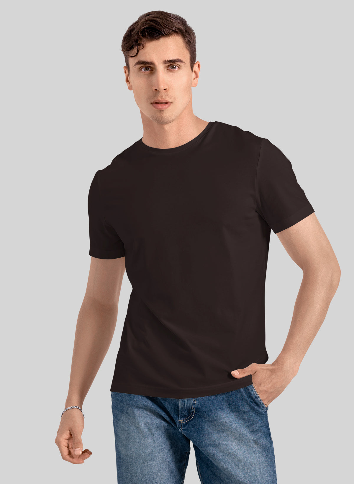 COFFEE COTTON CREW NECK SOLID T-SHIRT