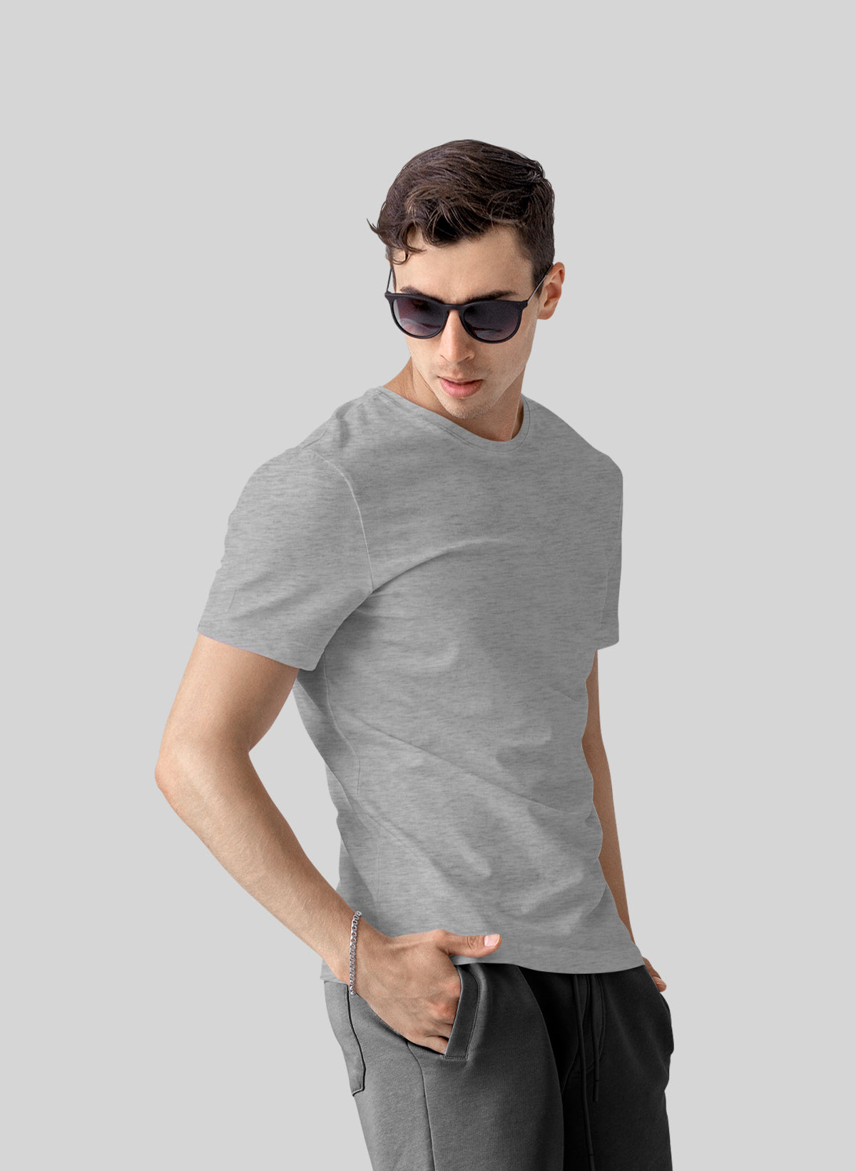 GREY COTTON CREW NECK SOLID T-SHIRT