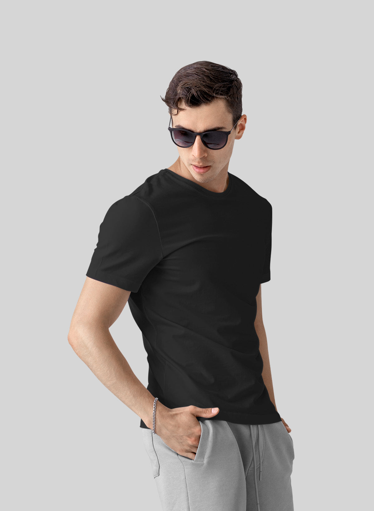 BLACK COTTON CREW NECK SOLID T-SHIRT