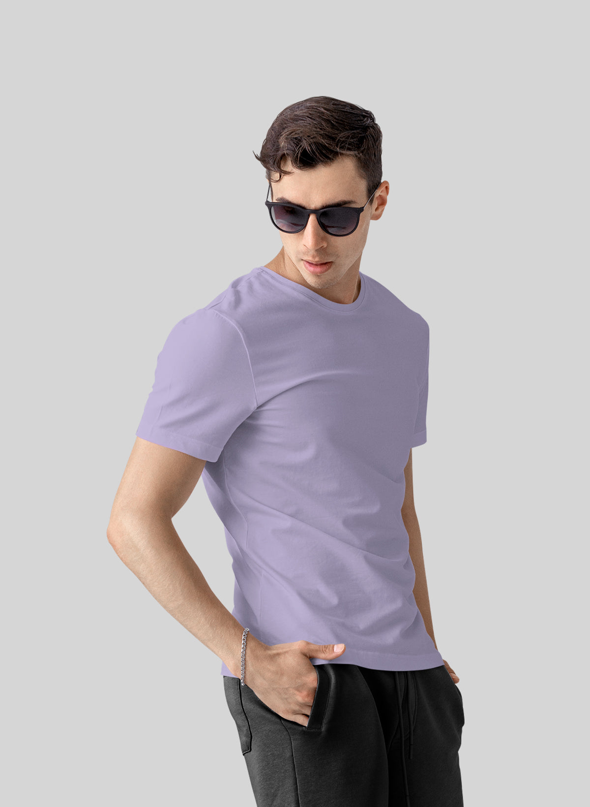 LAVENDER COTTON CREW NECK SOLID T-SHIRT