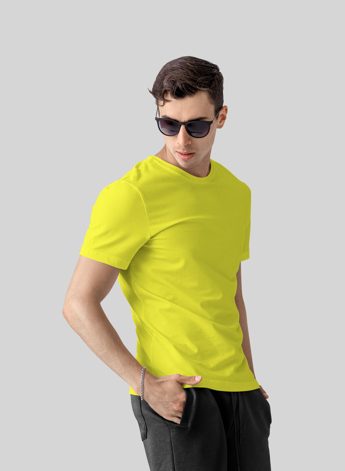 LIME YELLOW COTTON CREW NECK SOLID T-SHIRT