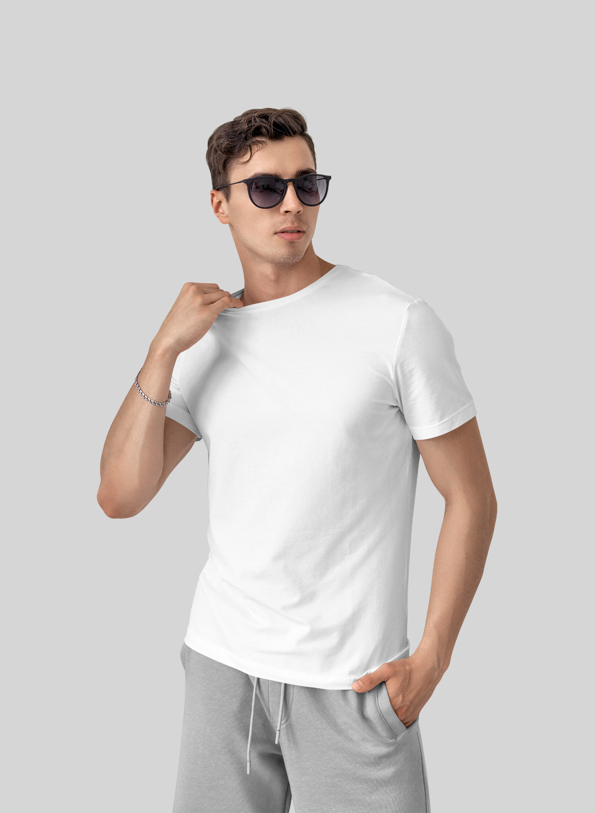 WHITE COTTON CREW NECK SOLID T-SHIRT