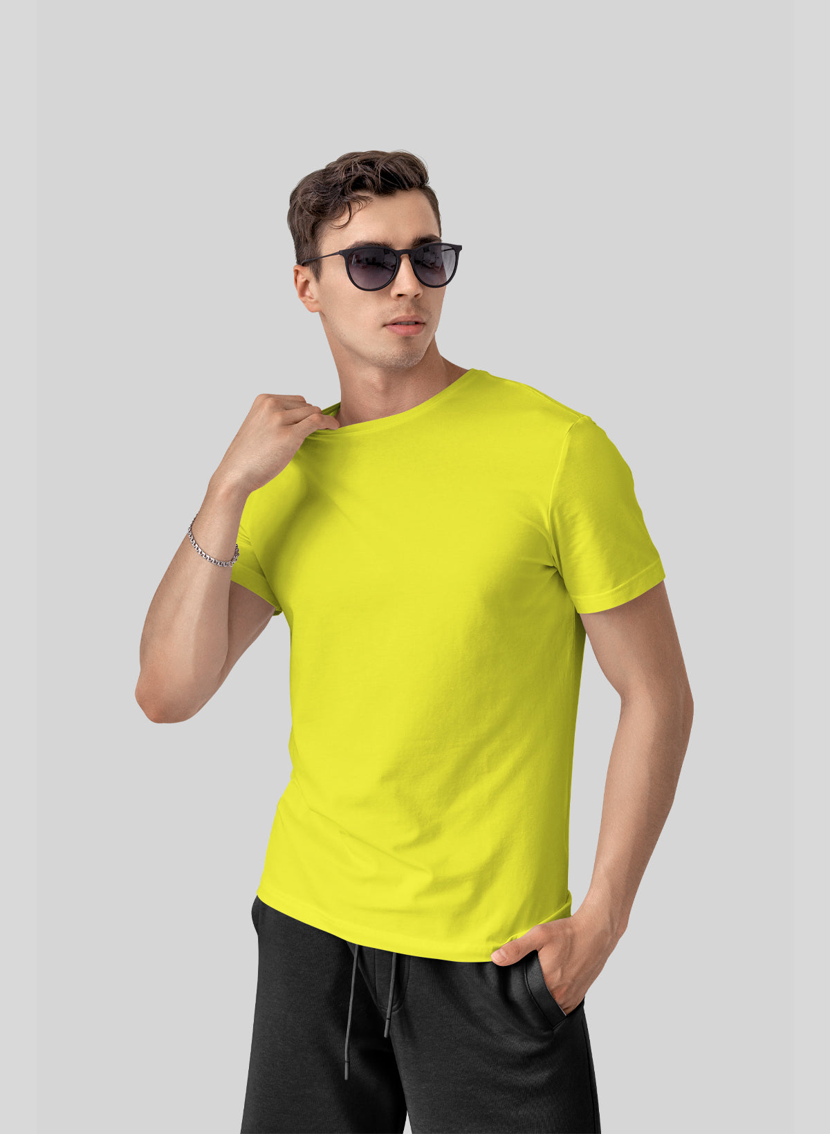 LIME YELLOW COTTON CREW NECK SOLID T-SHIRT