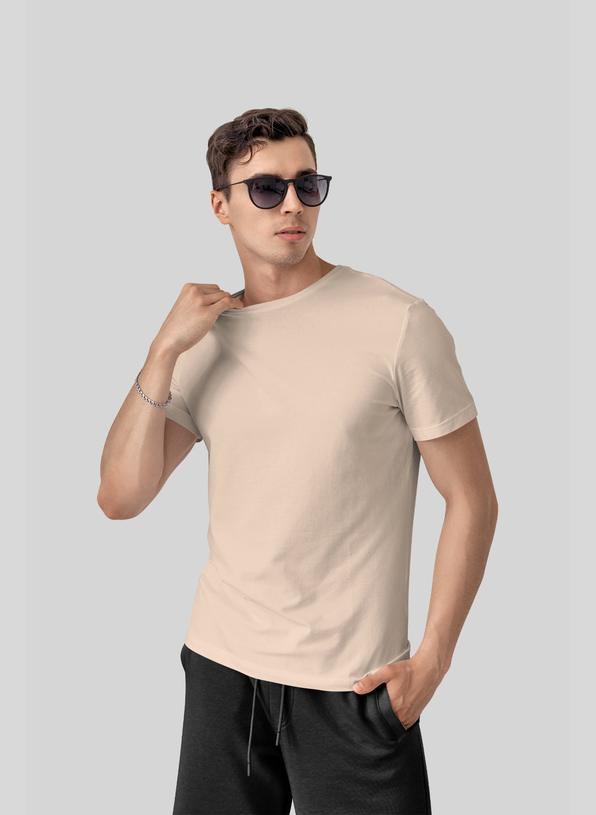 PEACH COTTON CREW NECK SOLID T-SHIRT