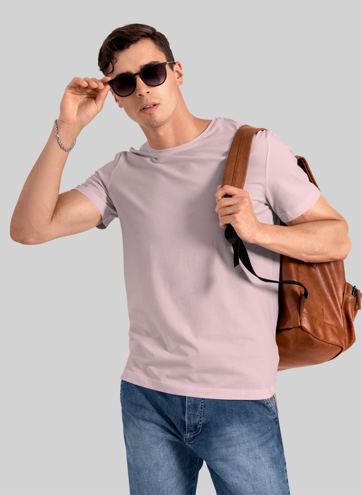 BABY PINK COTTON CREW NECK SOLID T-SHIRT