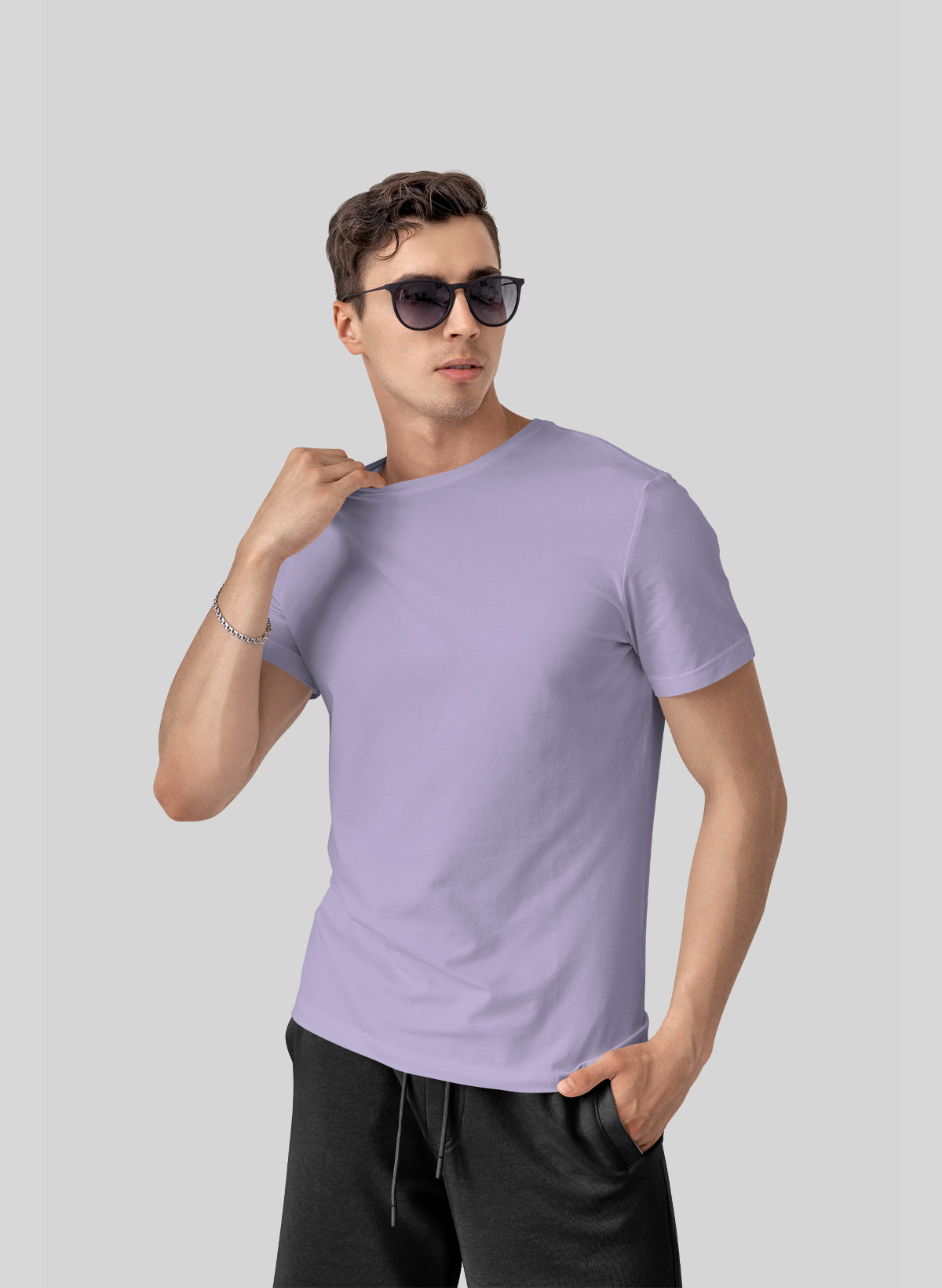 LAVENDER COTTON CREW NECK SOLID T-SHIRT