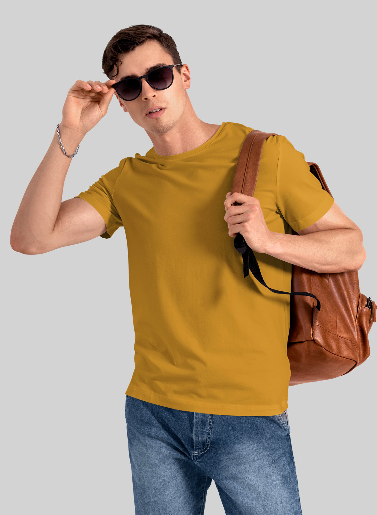 YELLOW COTTON CREW NECK SOLID T-SHIRT