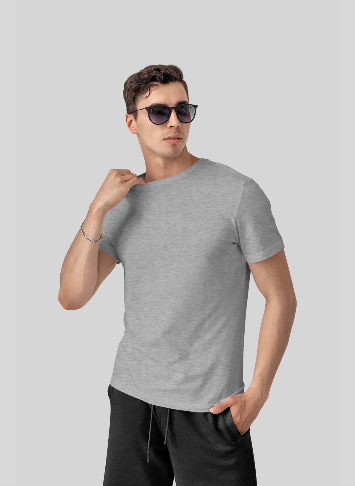 GREY COTTON CREW NECK SOLID T-SHIRT