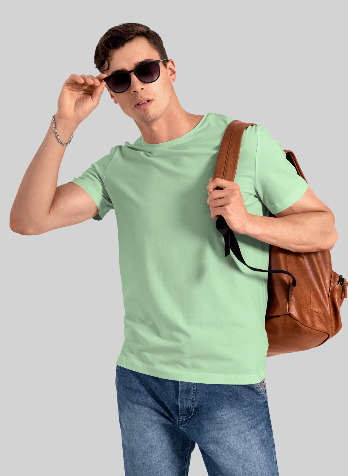 SOFT GREEN COTTON CREW NECK SOLID T-SHIRT