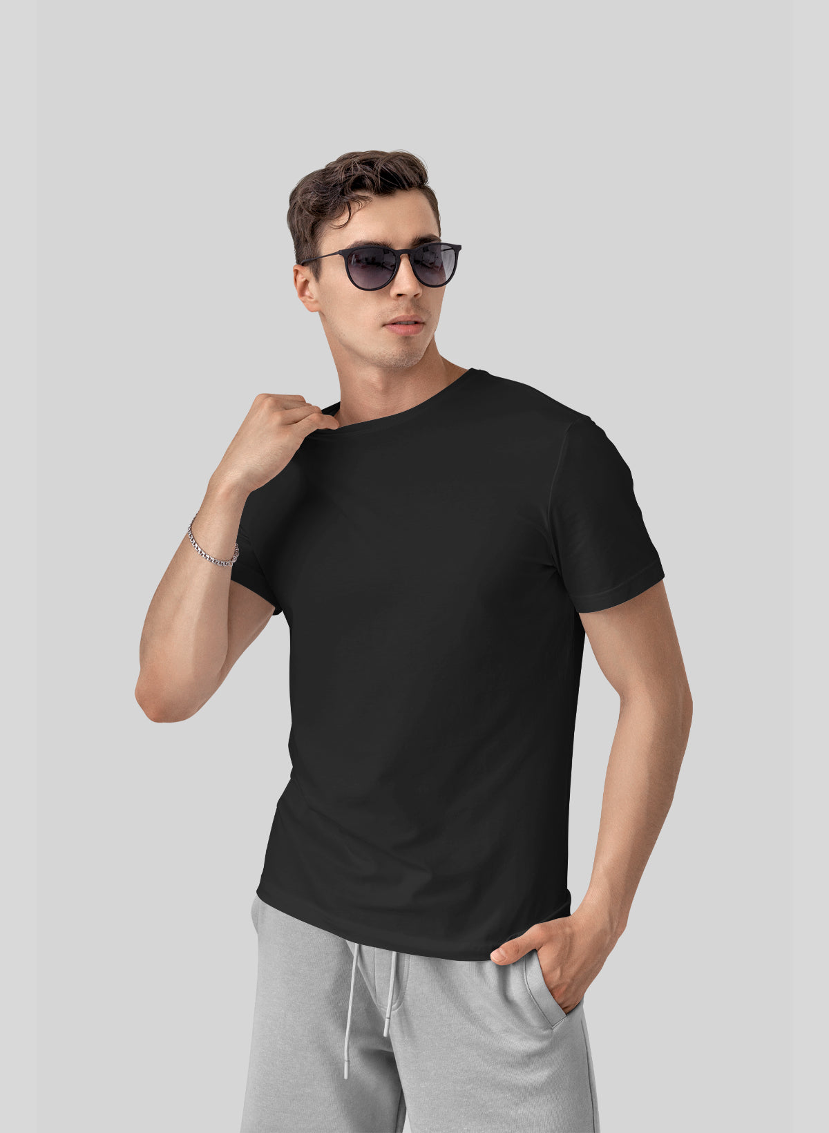 BLACK COTTON CREW NECK SOLID T-SHIRT