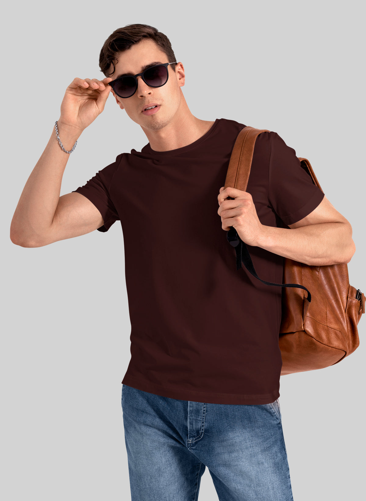 MAROON COTTON CREW NECK SOLID T-SHIRT