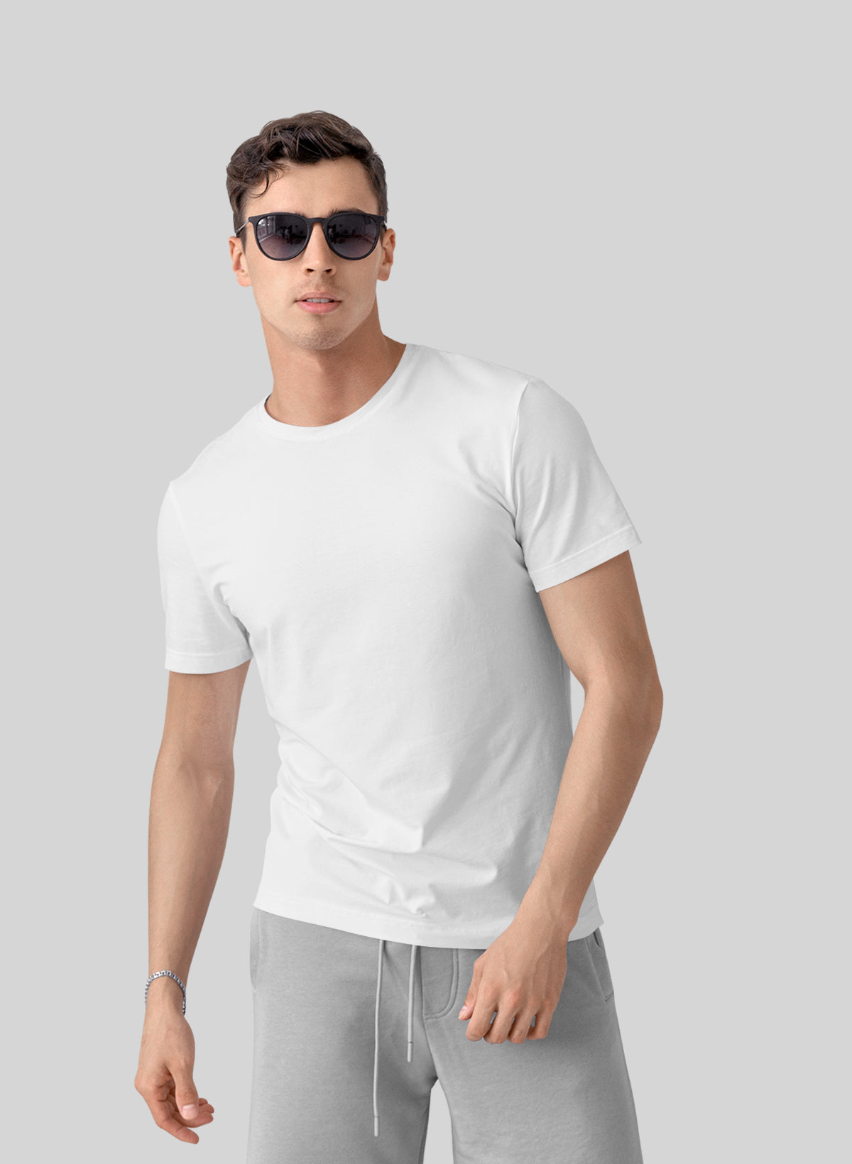 WHITE COTTON CREW NECK SOLID T-SHIRT