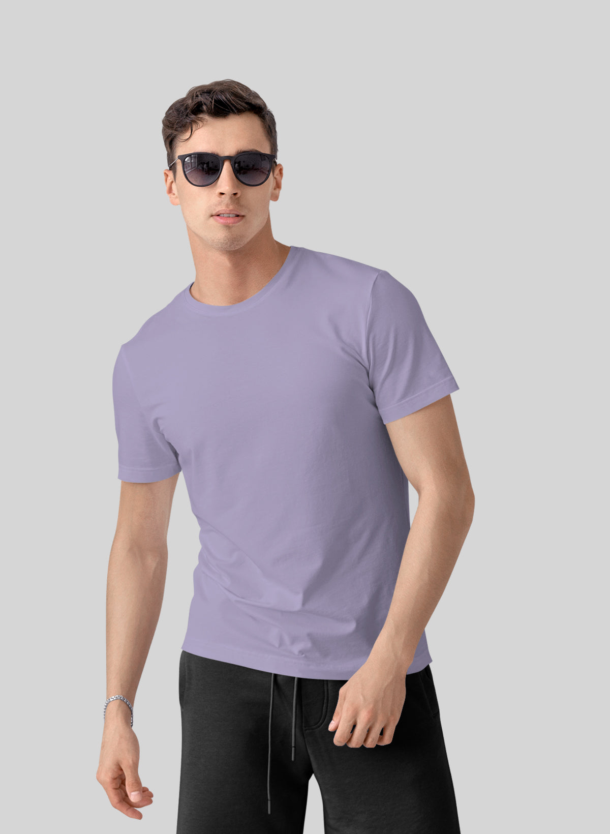 LAVENDER COTTON CREW NECK SOLID T-SHIRT