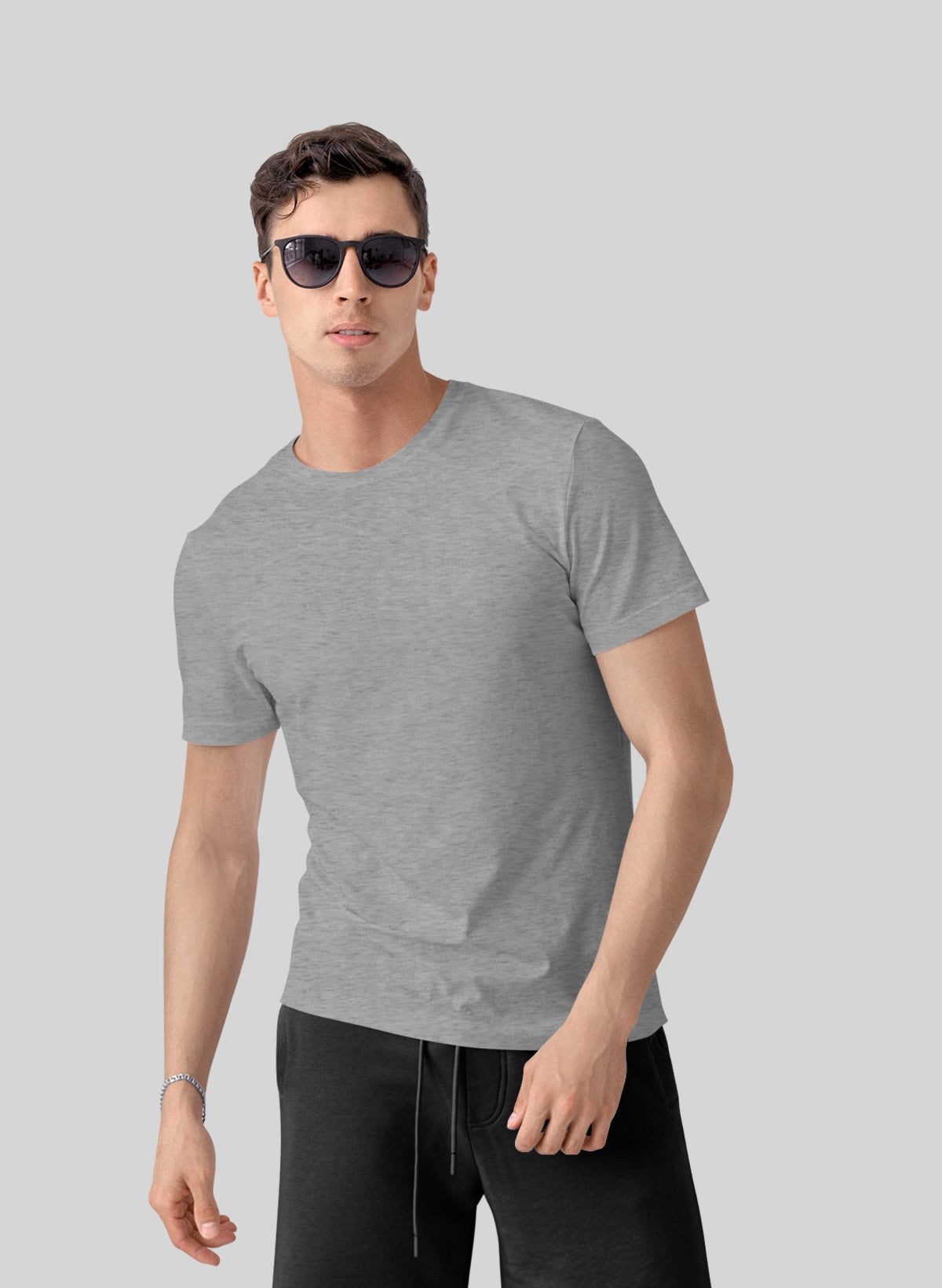 GREY COTTON CREW NECK SOLID T-SHIRT