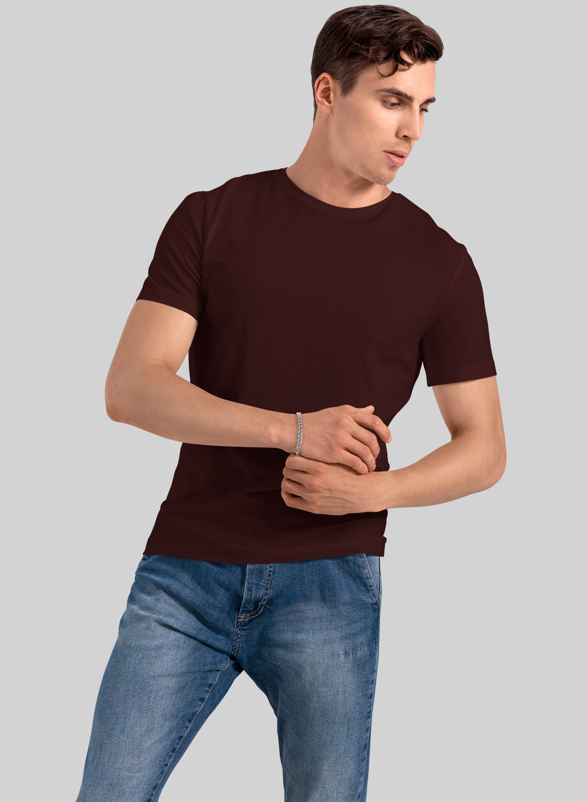 MAROON COTTON CREW NECK SOLID T-SHIRT