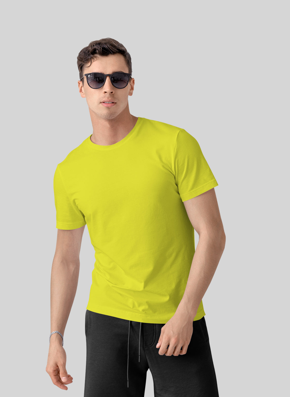 LIME YELLOW COTTON CREW NECK SOLID T-SHIRT