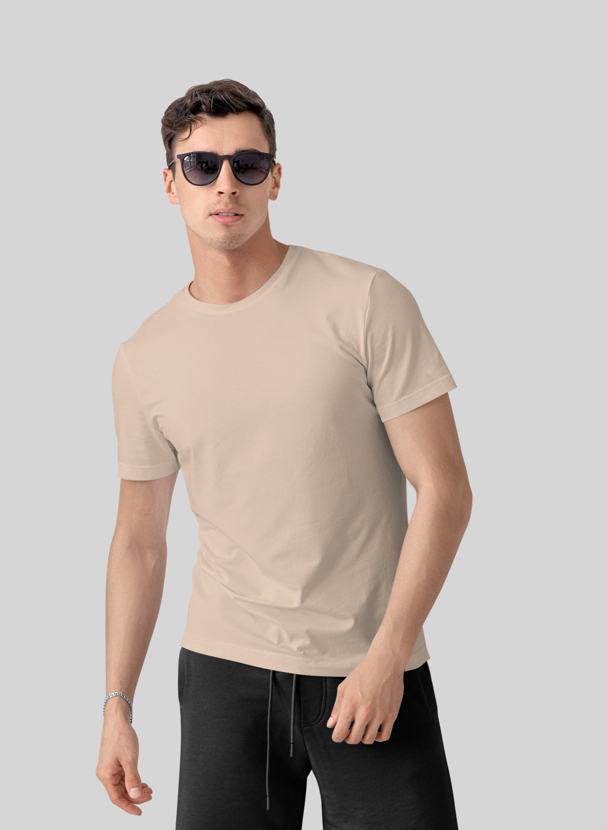 PEACH COTTON CREW NECK SOLID T-SHIRT