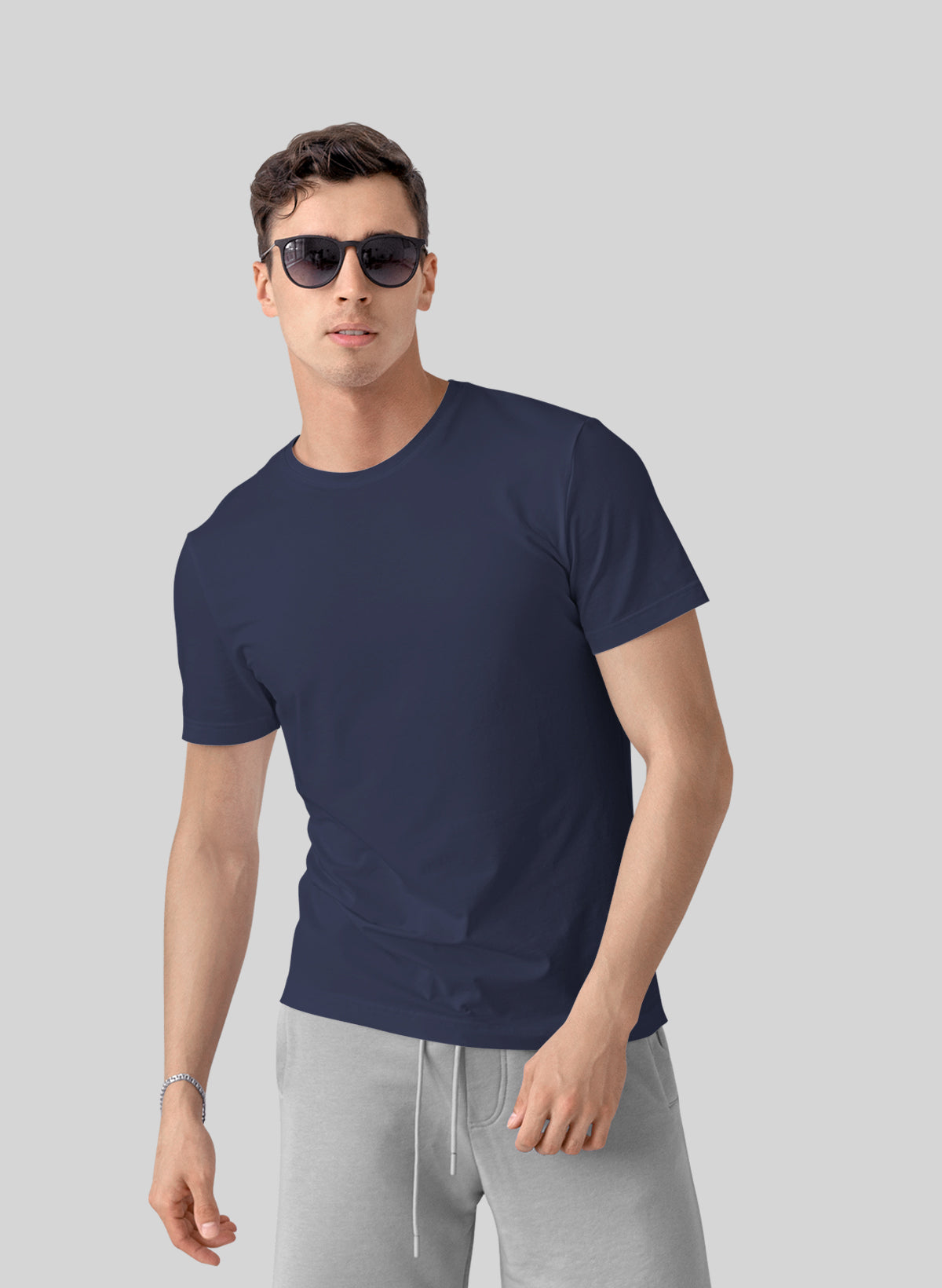 NAVY BLUE COTTON CREW NECK SOLID T-SHIRT