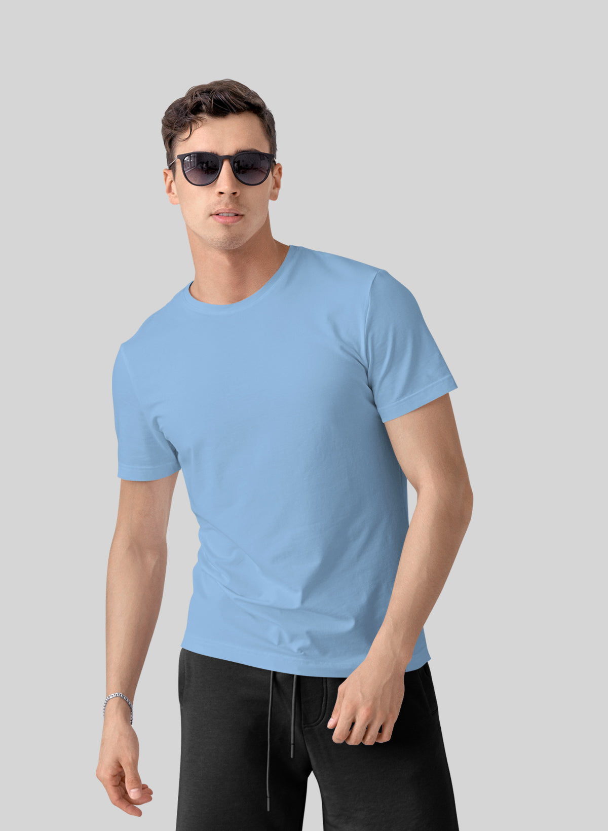 BABY BLUE COTTON CREW NECK SOLID T-SHIRT