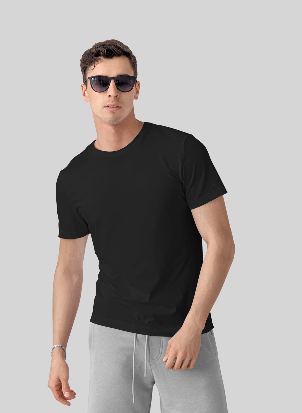 BLACK COTTON CREW NECK SOLID T-SHIRT