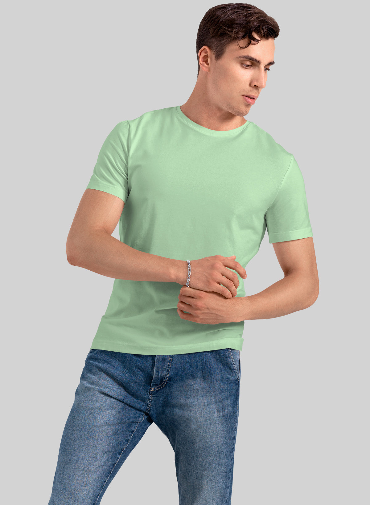 SOFT GREEN COTTON CREW NECK SOLID T-SHIRT