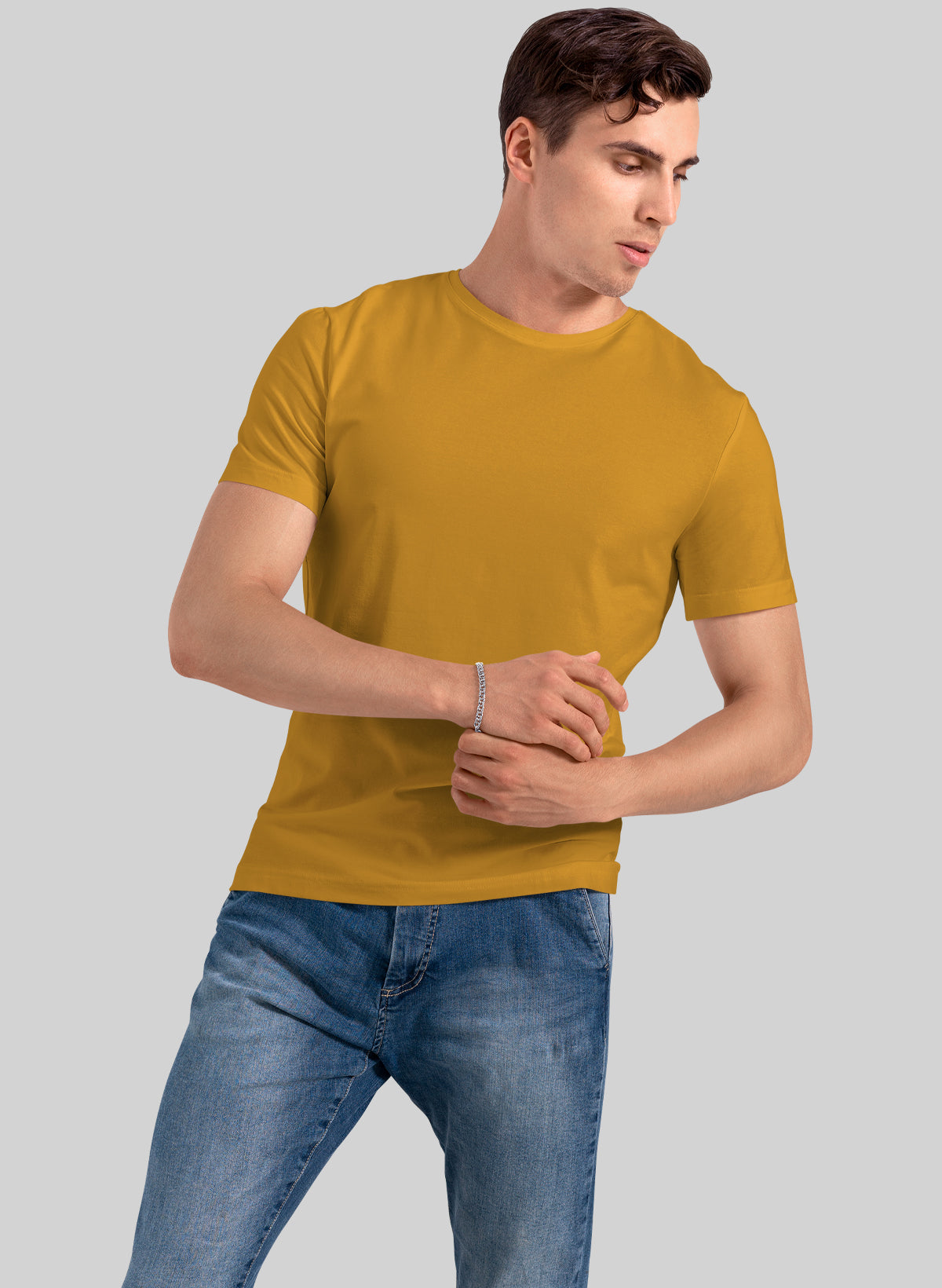 YELLOW COTTON CREW NECK SOLID T-SHIRT