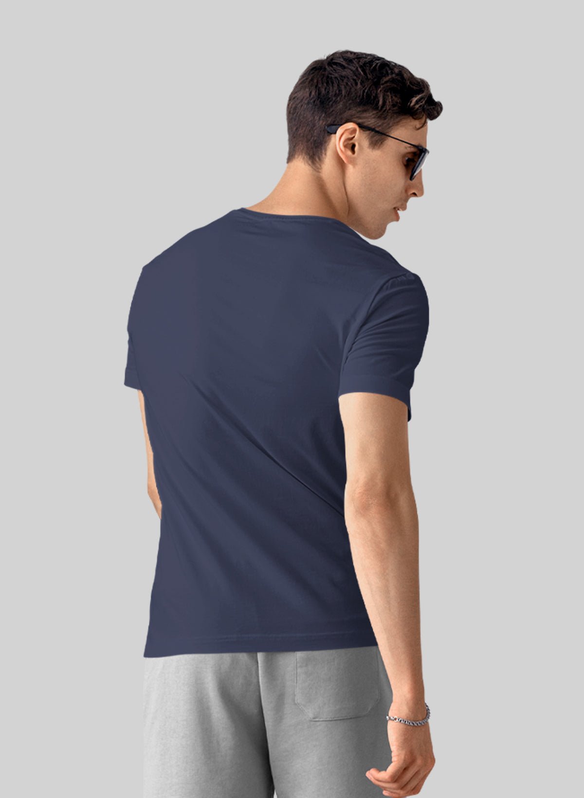 NAVY BLUE COTTON CREW NECK SOLID T-SHIRT