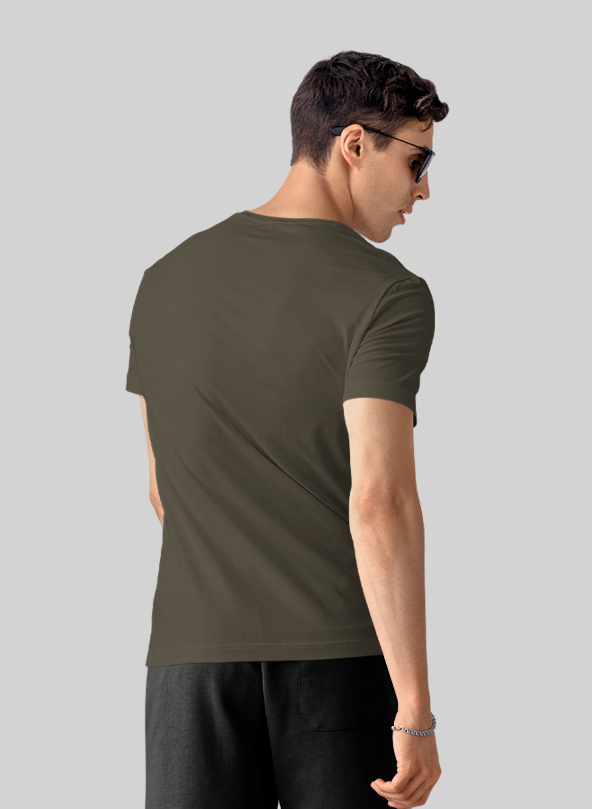 OLIVE GREEN COTTON CREW NECK SOLID T-SHIRT