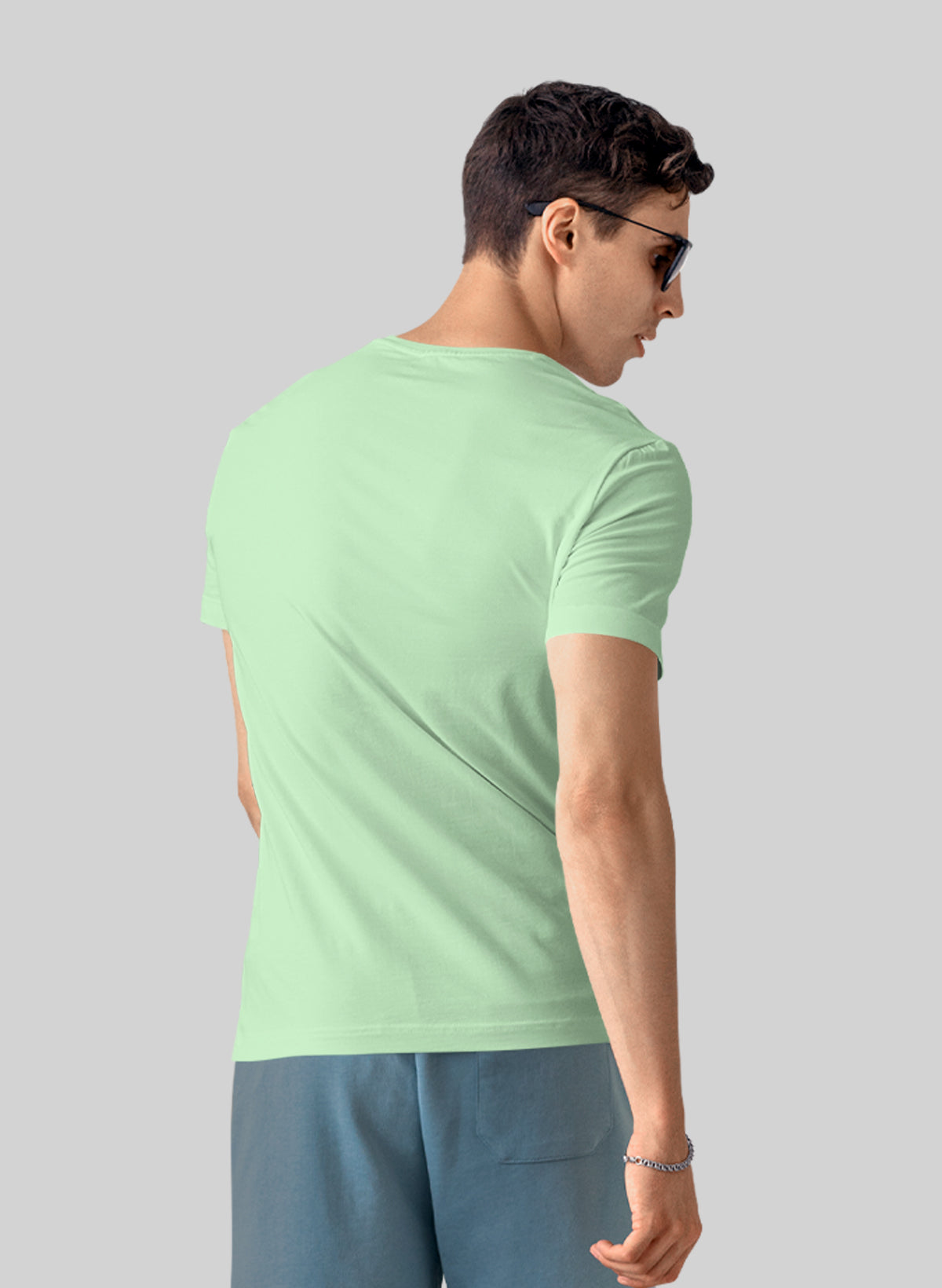 SOFT GREEN COTTON CREW NECK SOLID T-SHIRT