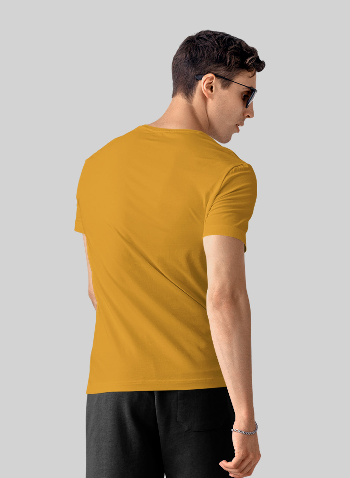 YELLOW COTTON CREW NECK SOLID T-SHIRT