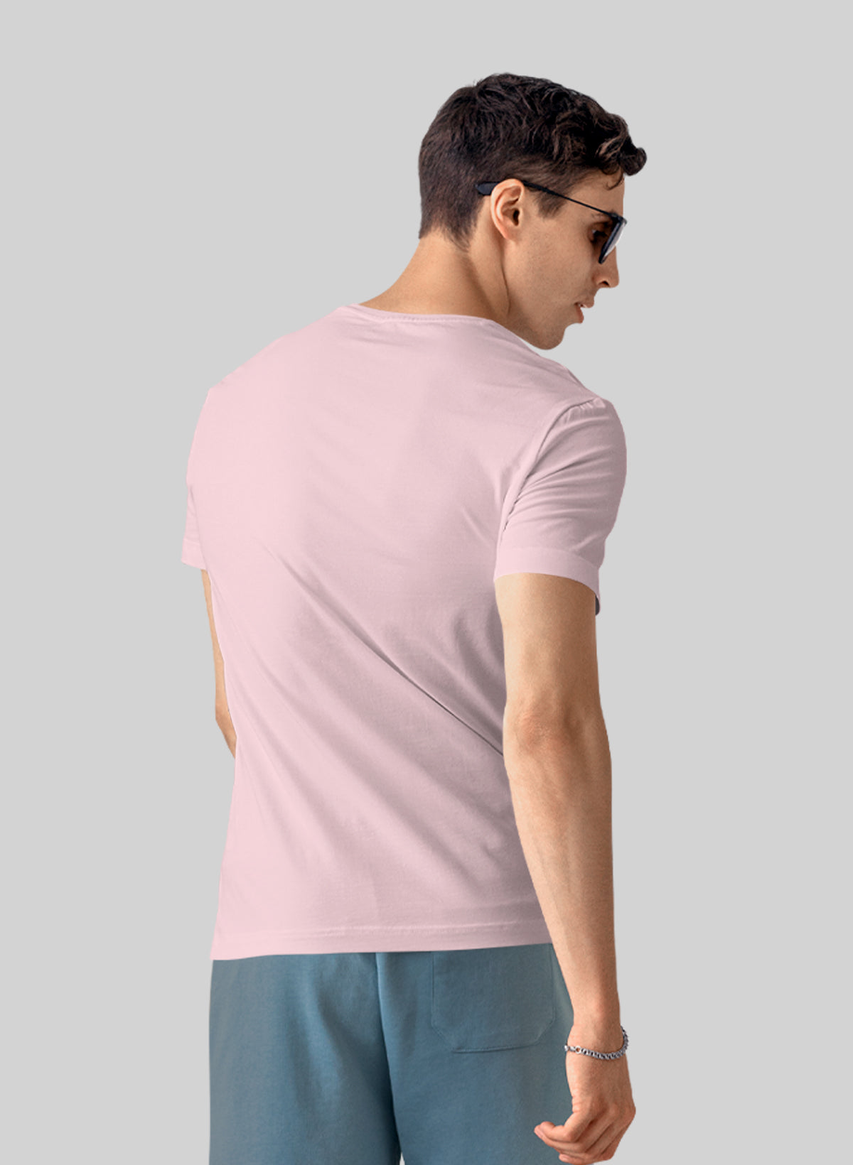 BABY PINK COTTON CREW NECK SOLID T-SHIRT