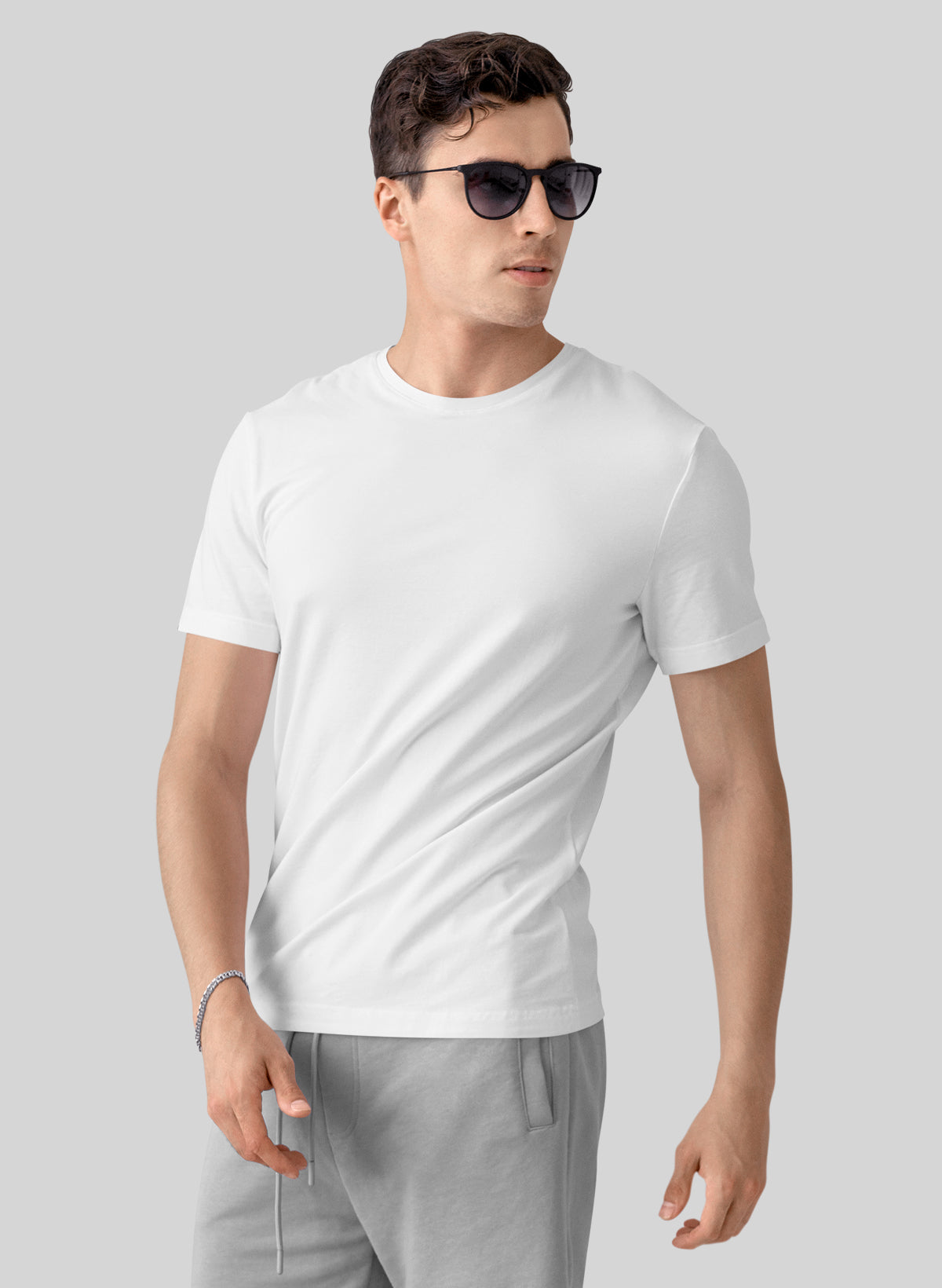 WHITE COTTON CREW NECK SOLID T-SHIRT