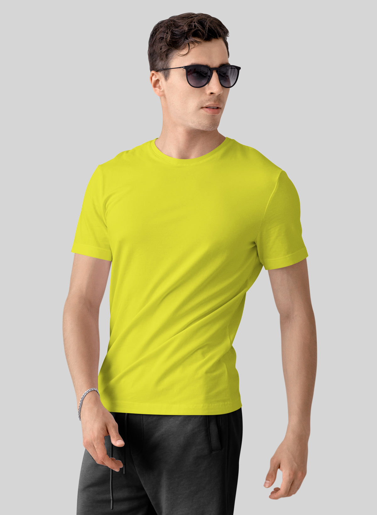 LIME YELLOW COTTON CREW NECK SOLID T-SHIRT