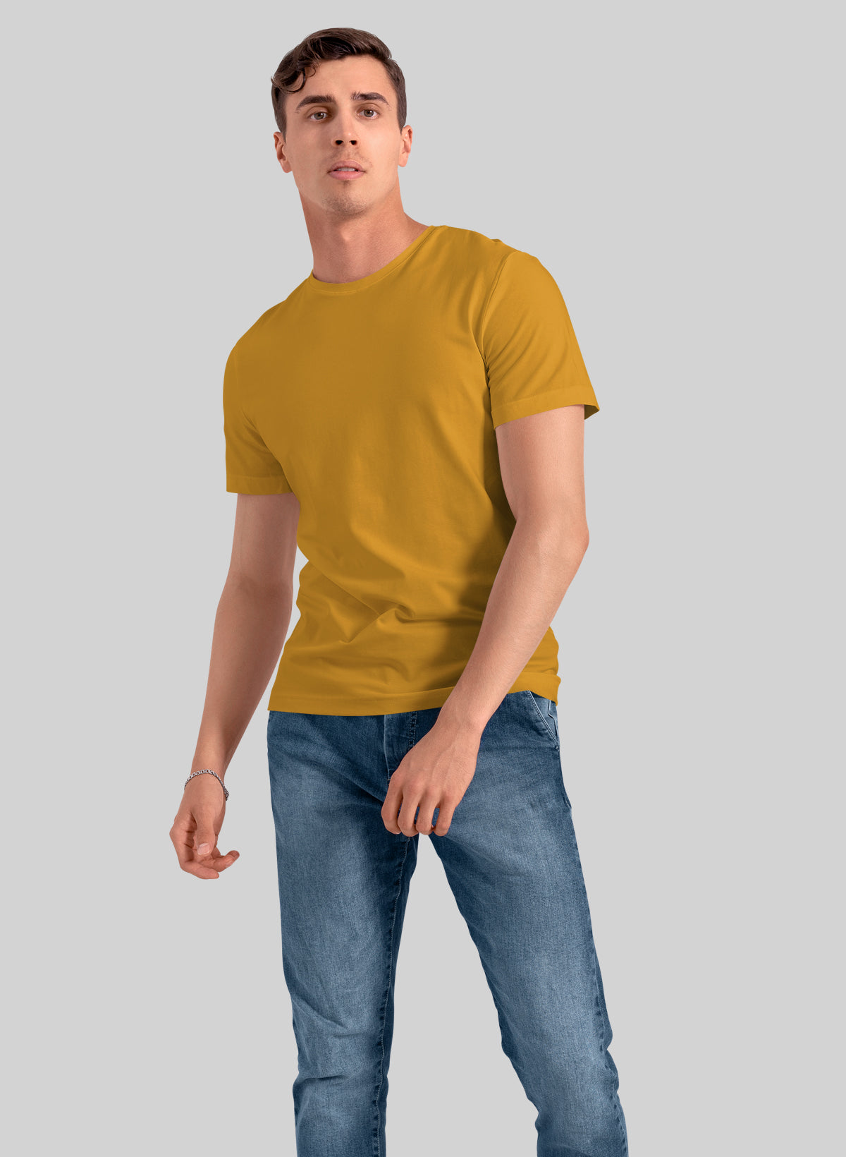 YELLOW COTTON CREW NECK SOLID T-SHIRT