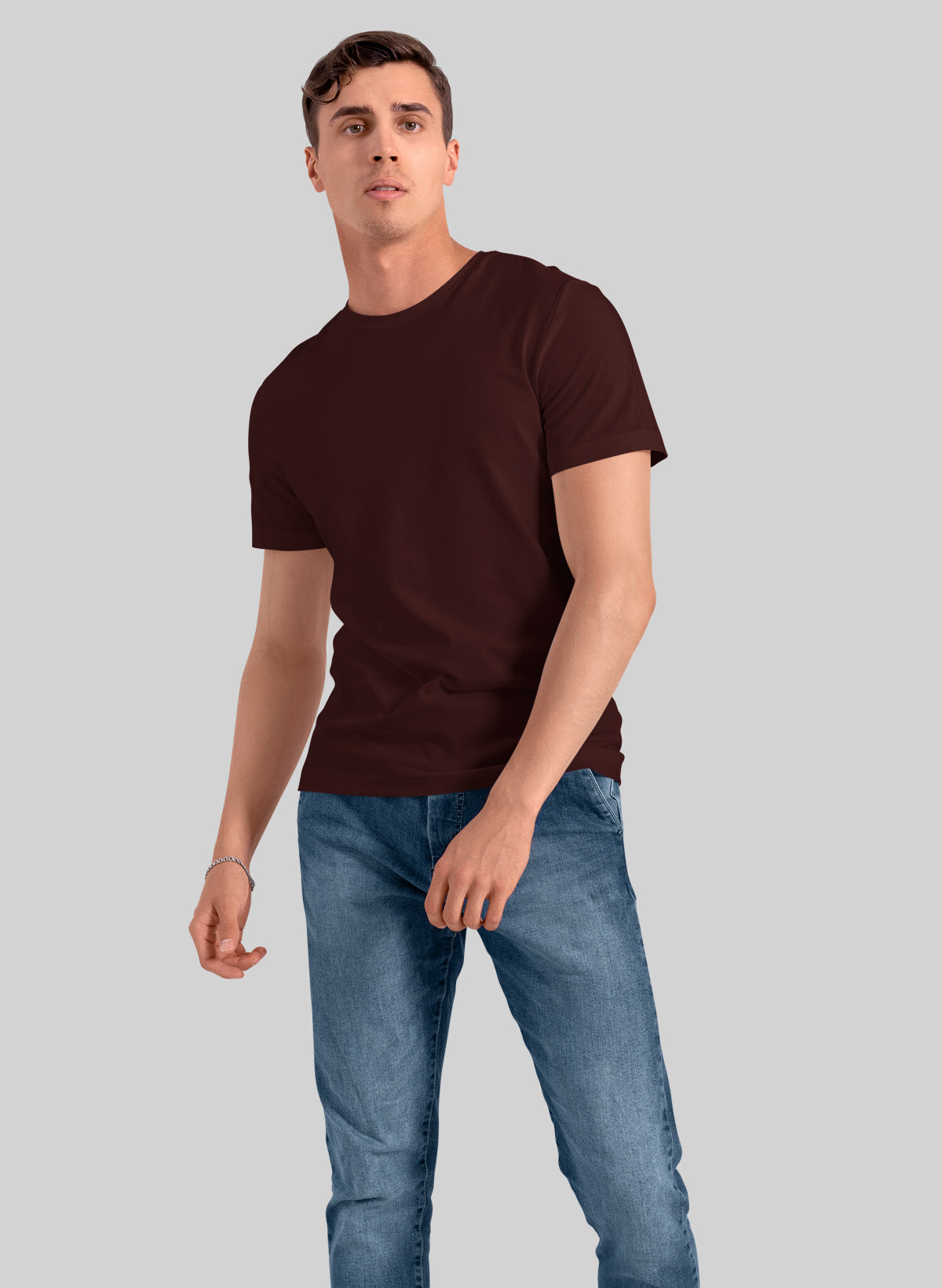 MAROON COTTON CREW NECK SOLID T-SHIRT