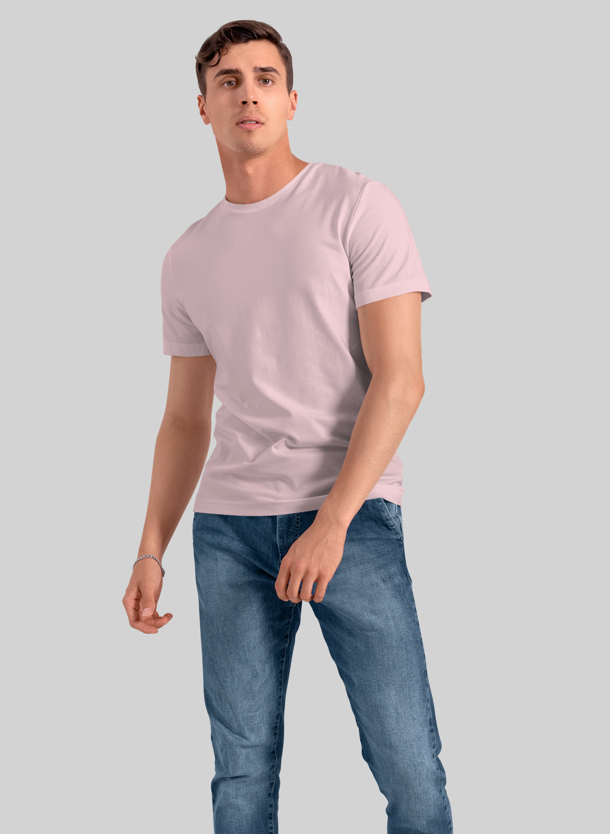 BABY PINK COTTON CREW NECK SOLID T-SHIRT