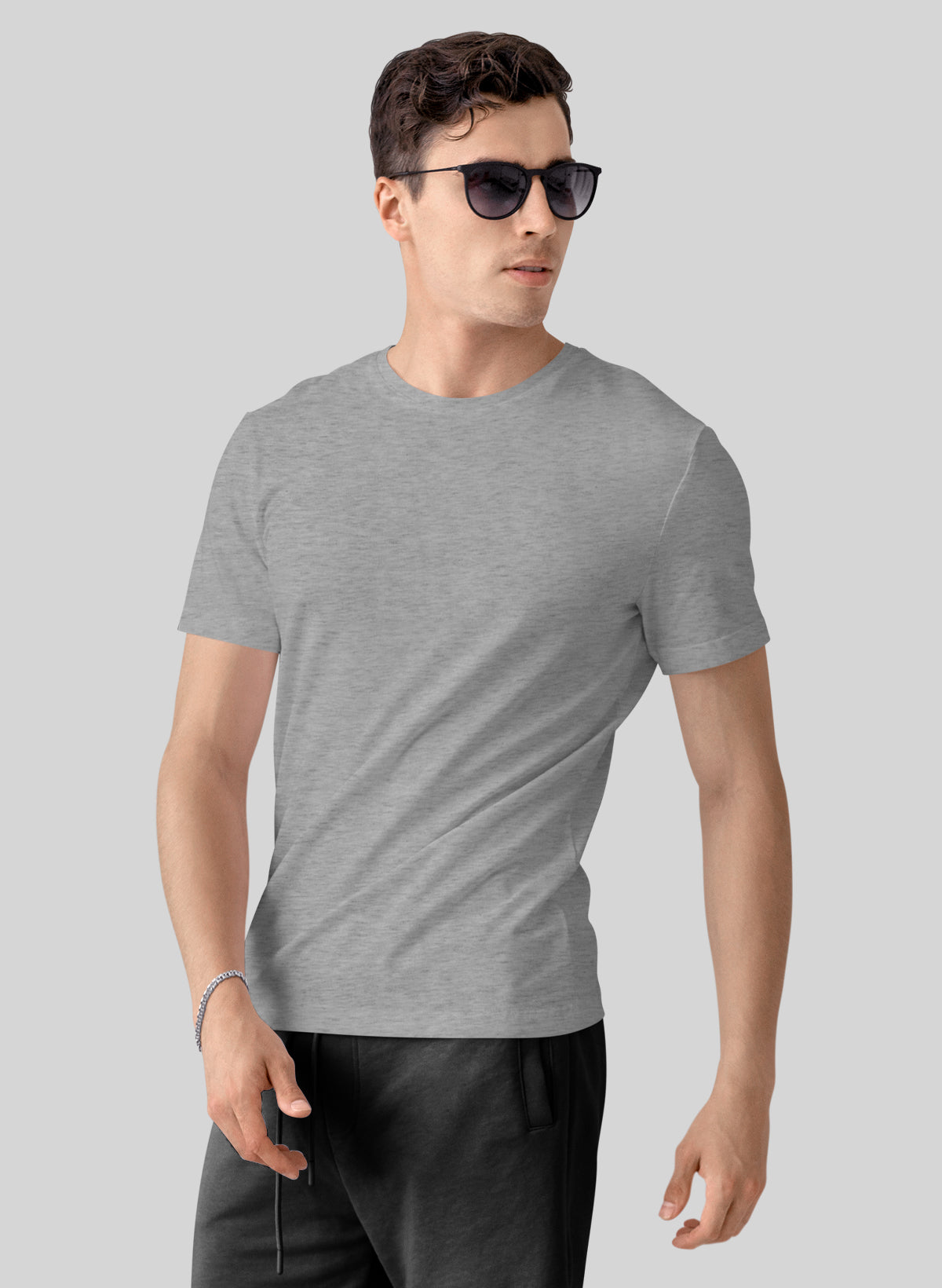 GREY COTTON CREW NECK SOLID T-SHIRT