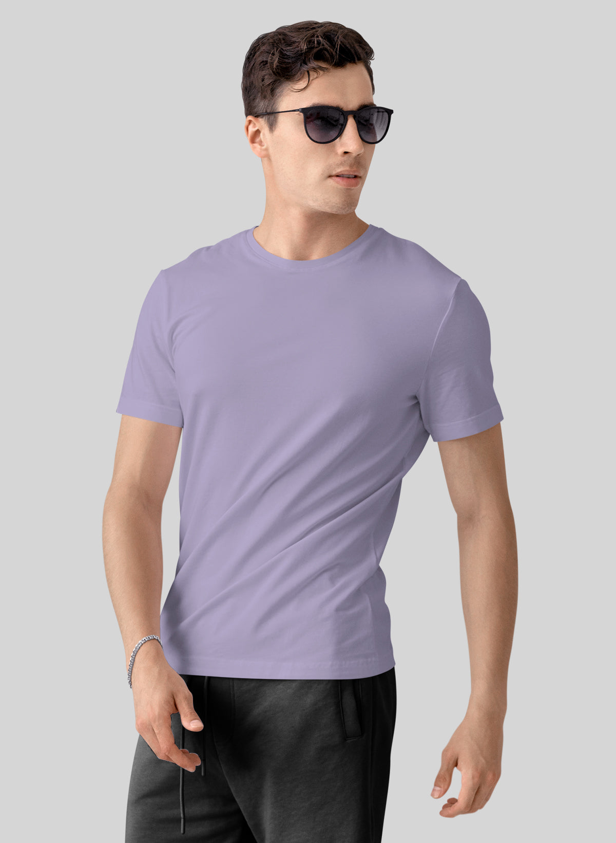 LAVENDER COTTON CREW NECK SOLID T-SHIRT