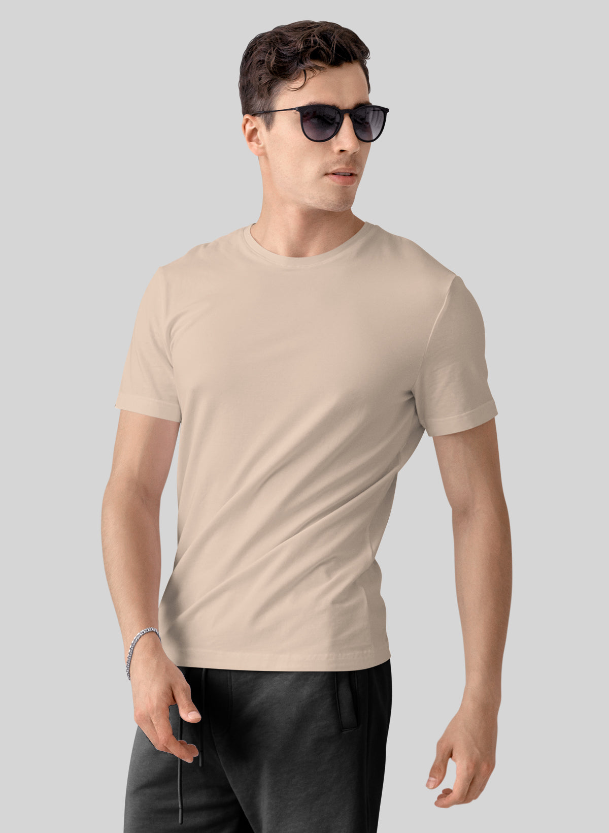 PEACH COTTON CREW NECK SOLID T-SHIRT