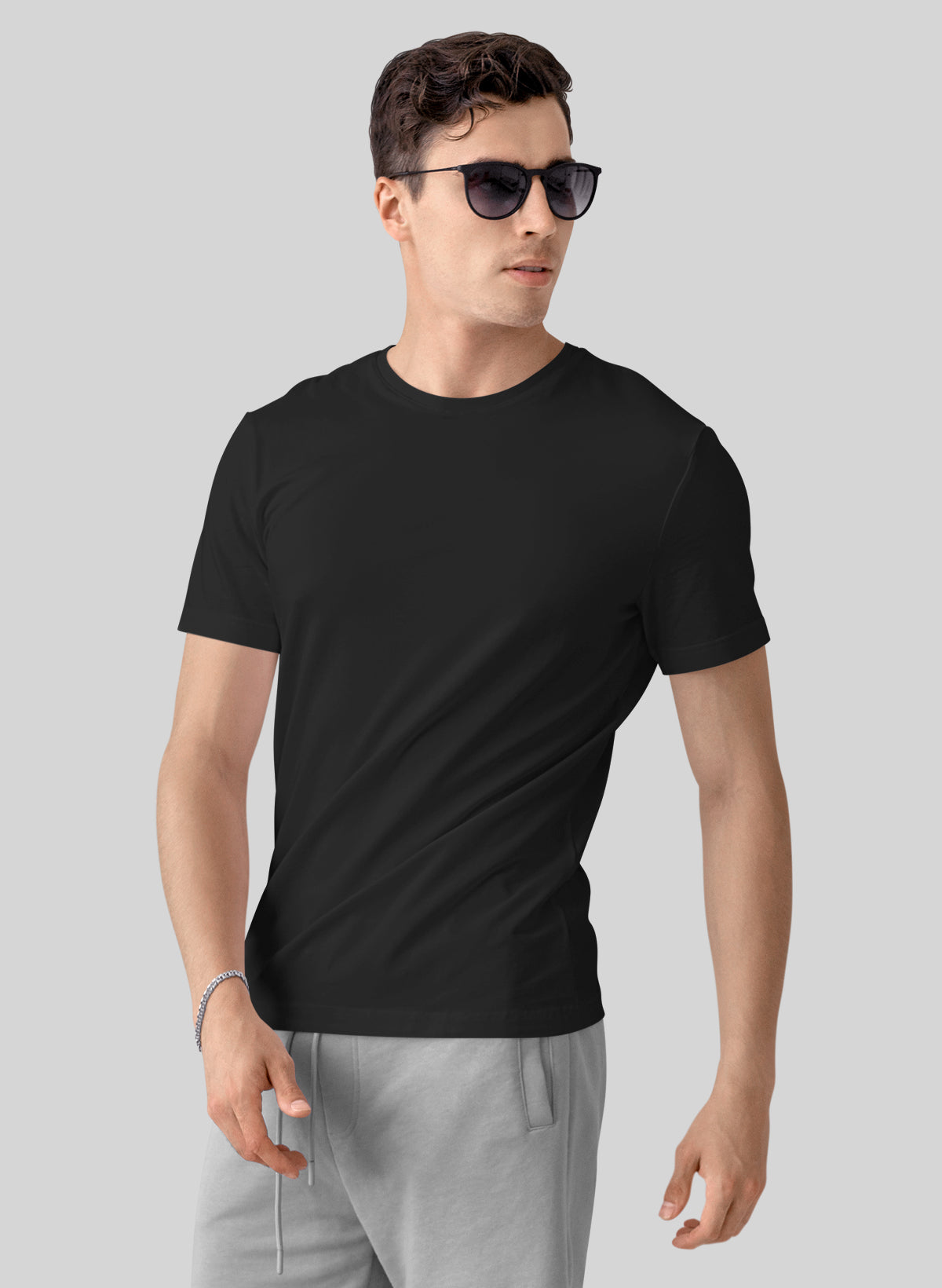 BLACK COTTON CREW NECK SOLID T-SHIRT