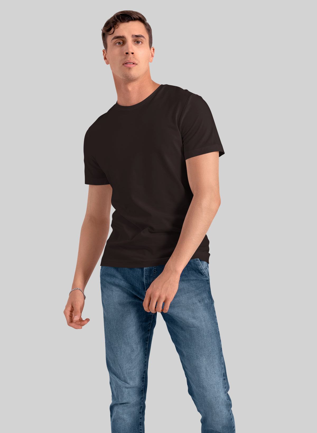 COFFEE COTTON CREW NECK SOLID T-SHIRT